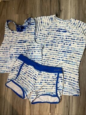 Eddie Bauer White and Blue Tie-Dye Kids Swim Set